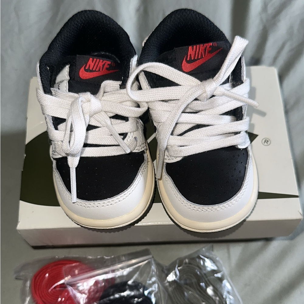 Jordan Kids Black and White Sneakers with Red Accents
Price is firm !!!